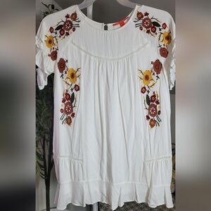 Chelsea and Violet Floral Embroidered White Ruffled Mini Dress Flutter Sleeves